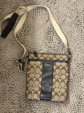 Coach Tan and Brown Signature Canvas Crossbody Bag